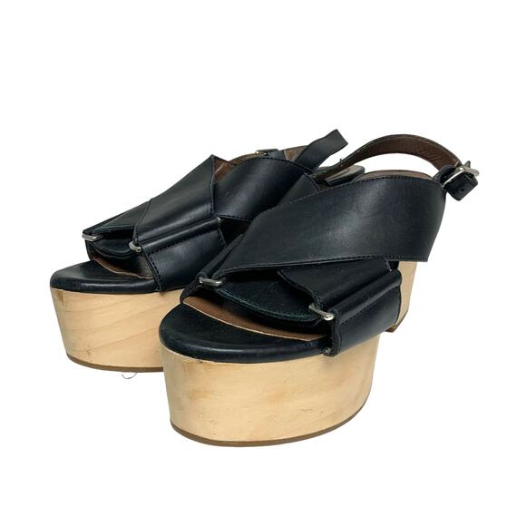Marni Womens Size 39 Black Leather Wood Platform Sandals - Picture 2 of 10